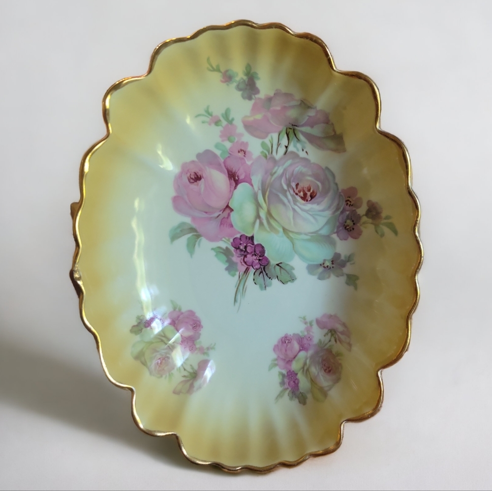 Vtg 1955 James Kent Old Foley Gold Rim Rose Porcelain Bonbon Candy Trinket Dish